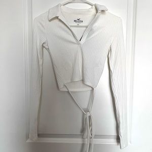 White Hollister long sleeve with waist tie